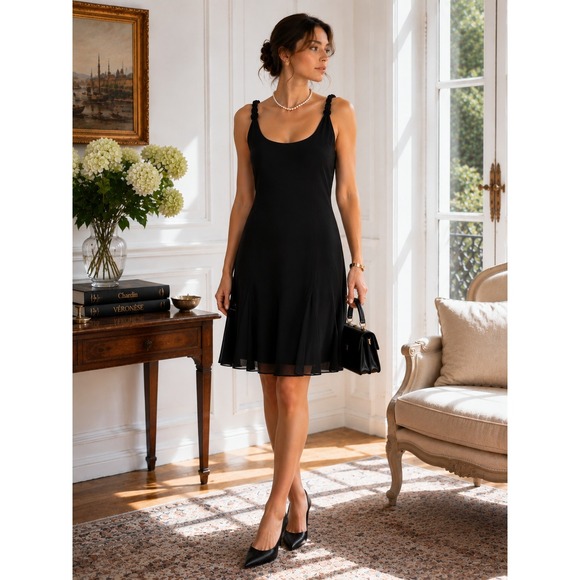 Alex Evenings Dresses & Skirts - Vintage Alex Evenings Black Beaded Strap Cocktail Dress Petite 14P Midi Formal